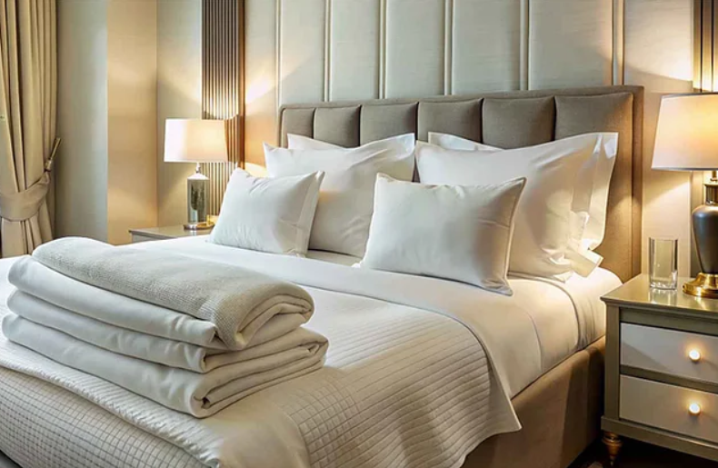 Hotel bed with linen